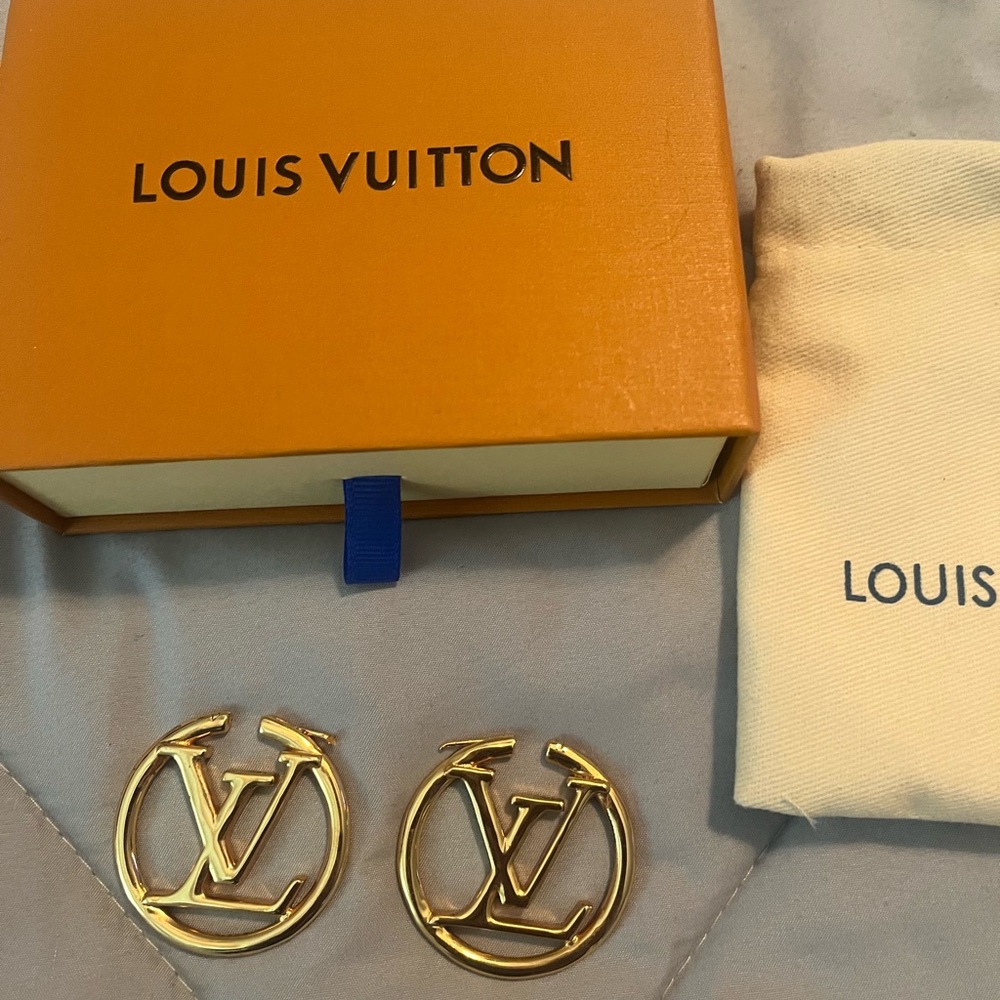 Louis Vuitton GM Authentic Gold Logo Earrings Brand New